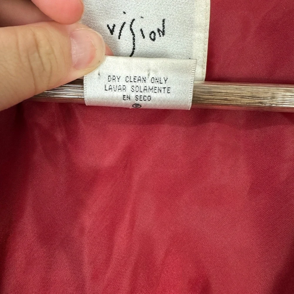 Vision‎ Apparel Dress 6 Red Silk Sequin Sheer Sleeve Midi Gown Y2K Vintage Glam